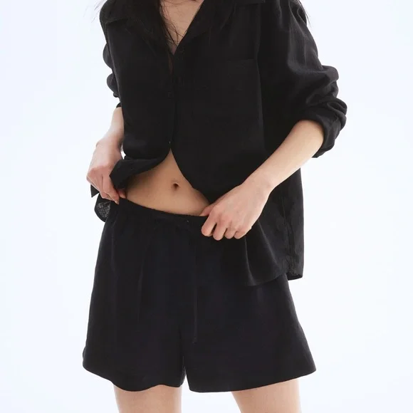 H&M Shorts Womens Hm Black Linen Blend Shorts Pull On Size M